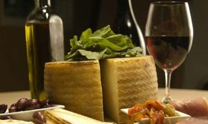 White Wine Glass with Cheese Block